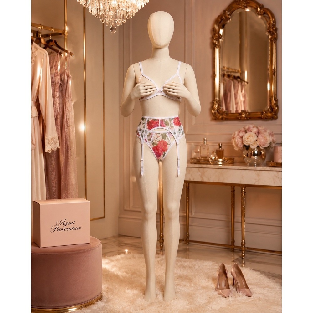Cosabella Sardegna Printed 2-Piece Set Open Cup Bra 34D Garter Belt S/M Floral